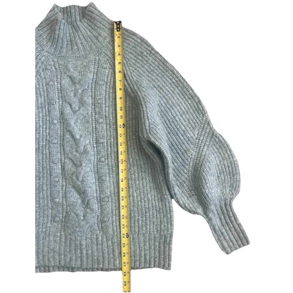 AVA & VIV Women Cable Knit Mock Neck Puff Sleeve Sweater Light Blue Size X - Picture 3 of 6